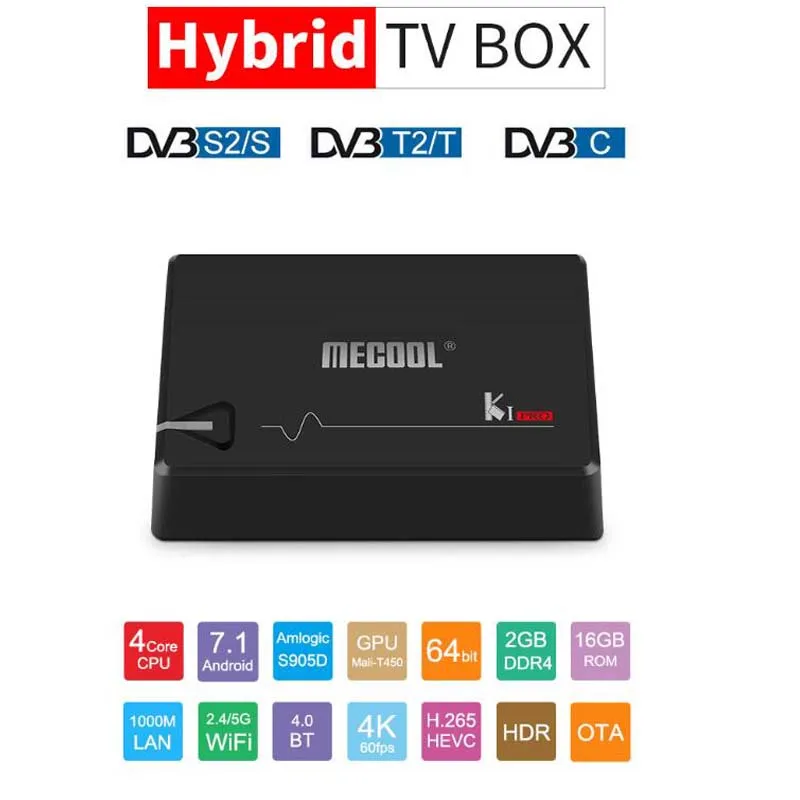 

MECOOL KI PRO S905D Android 7.1 Digital TV Box Support DVB-T2 DVB-S2 DVB-C 64 Bit 4K H.265 2GB 16GB 2.4/5G Wifi Set Top Box