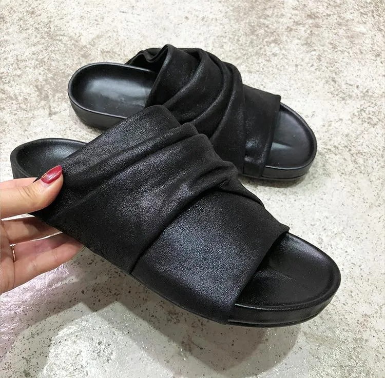 Sommer Pic Gefaltetes Schuhe Wohnungen Außerhalb Sexy Retro Leder Hausschuhe As Festes Frau Heißer 2018 Faul Gemütliche 5UYqZ