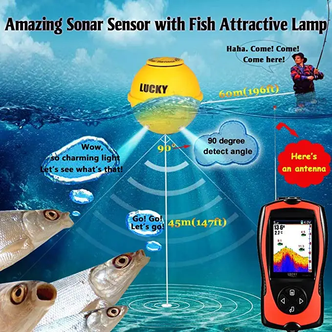محظوظ FF1108-1CWLA سونار صياد السمك اللاسلكية قارب الصيد الاستشعار إنذار المحمولة Fishfinder السونار الأسماك الرادار المعدات