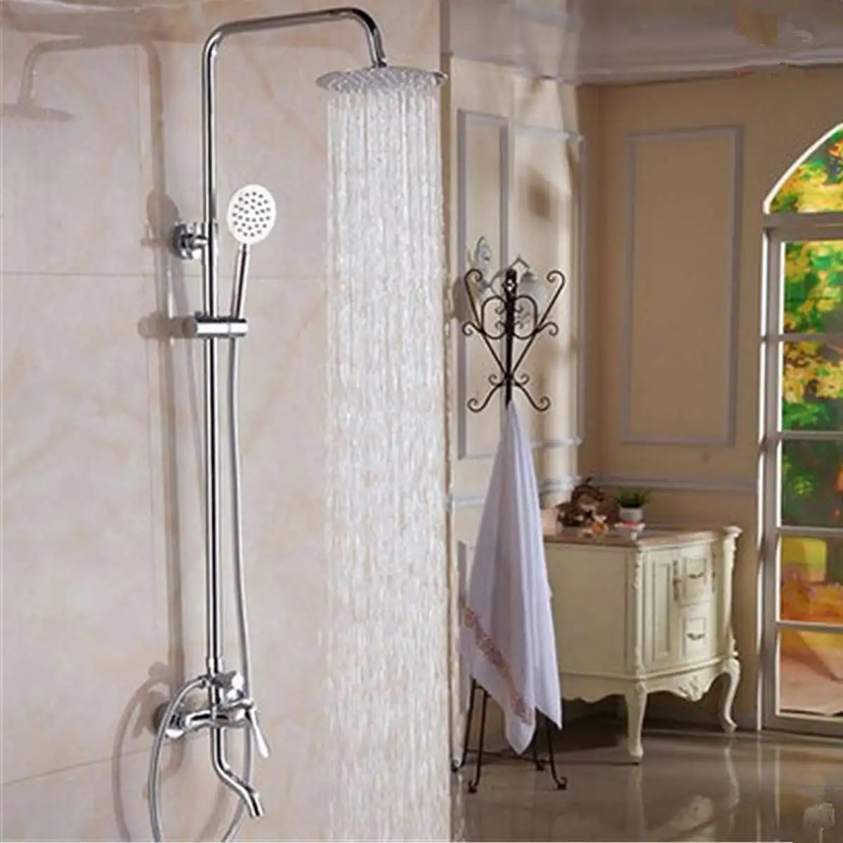 Tanie 8 zestaw kranów prysznicowych z deszczownicą mosiądz chromowany polerowany wanna z prysznicem Mixer Tap ścienny reduktor przepływu wody Aerator wysokie ciśnienie