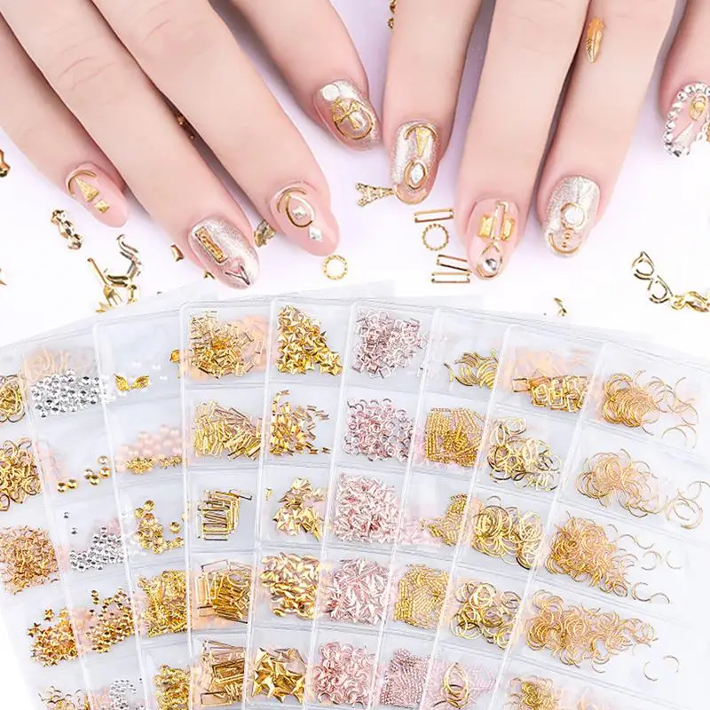 

1 Pack Mixed 3D DIY Hollow Metal Frame Nail Art Decorations Gold Rivet Manicure Accessories DIY Shell Slider Nail Studs 40