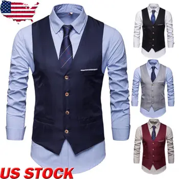 

Men Formal Business Slim Fit Work Party Dress Vest Suit Tuxedo Casual Waistcoat