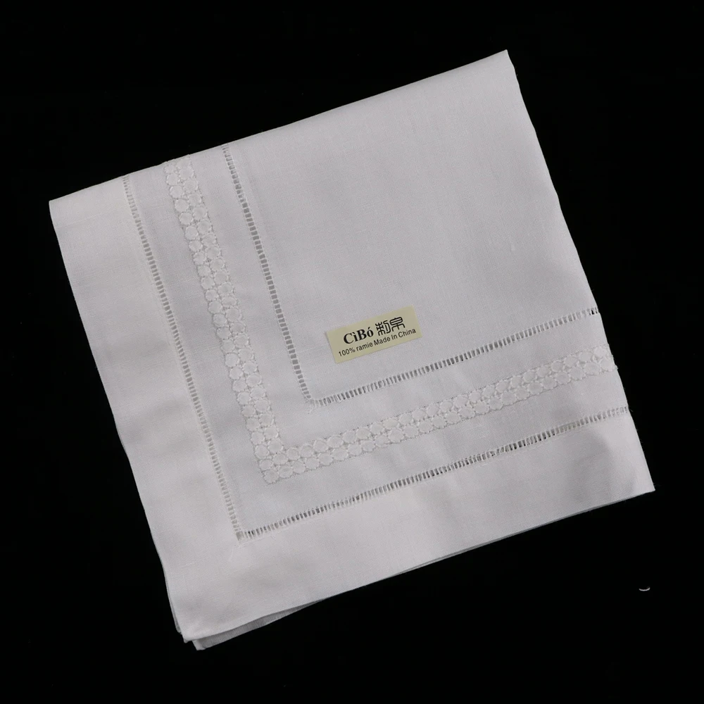 N019: 4 шт. белый Hemstitch обеденный стол салфетки рами 1" x 17" Лестница мережка ткань ужин mokador