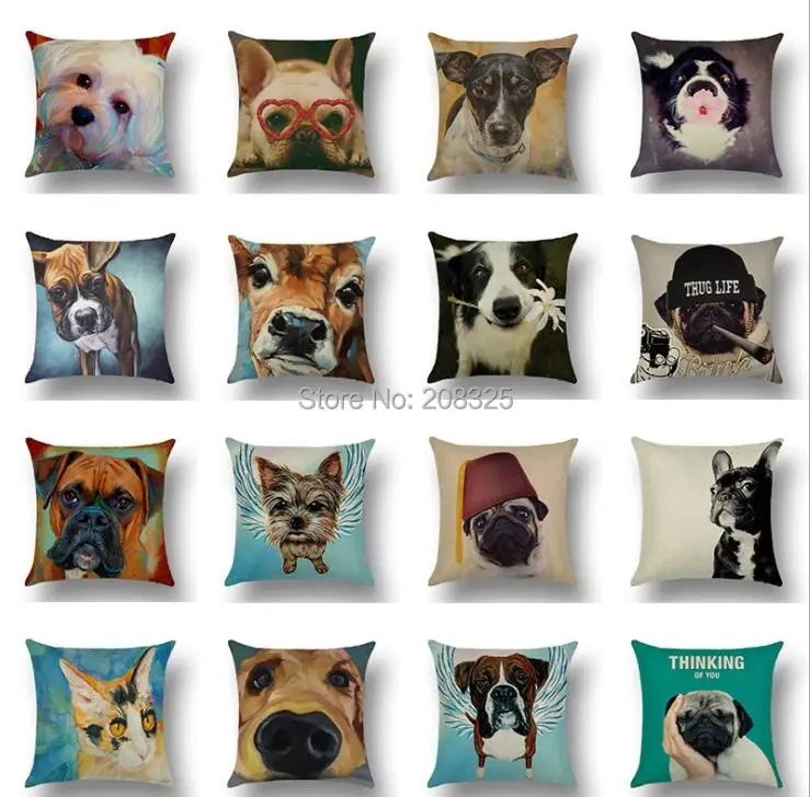 

ZENGIA Dog/Bulldog/Pug Pillow Case Beagle Cushion Cover 45*45cm Sofa Waist Farmhouse Decor Throw Pillows For Home Car Decorative