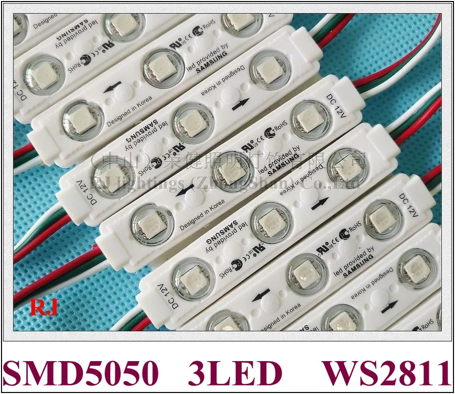 

WS 2811 LED module light pixel module injection SMD 5050 RGB DC12V 3 led 0.72W WS2811 75mm*15mm RONGJIAN(RJ) for US Asia Russia