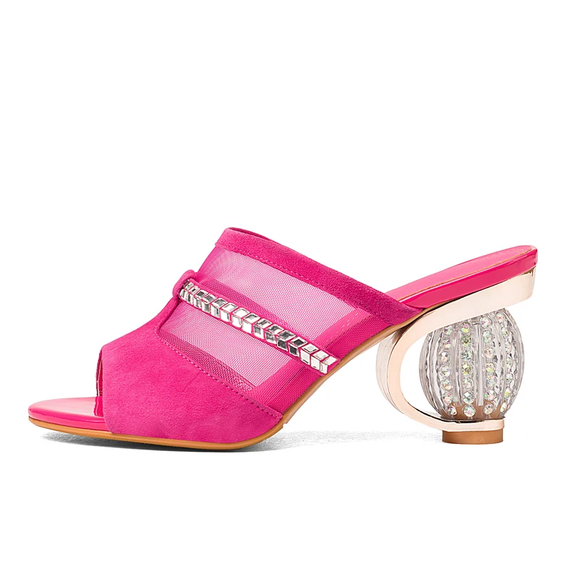 

Women Mules Open-toe Summer Slippers Diamond 8 CM Chunky Heels Sexy ladies Party Shoes Woman Slides Box Packing KL831