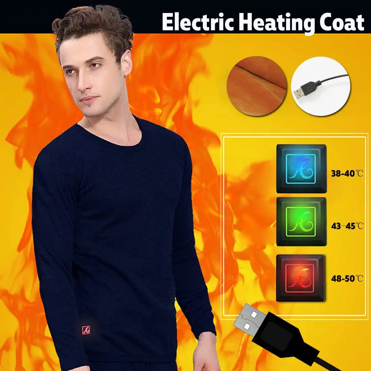 Men Outdoor Hiking Skiing Warm USB Heated Clothes Thermal Winter