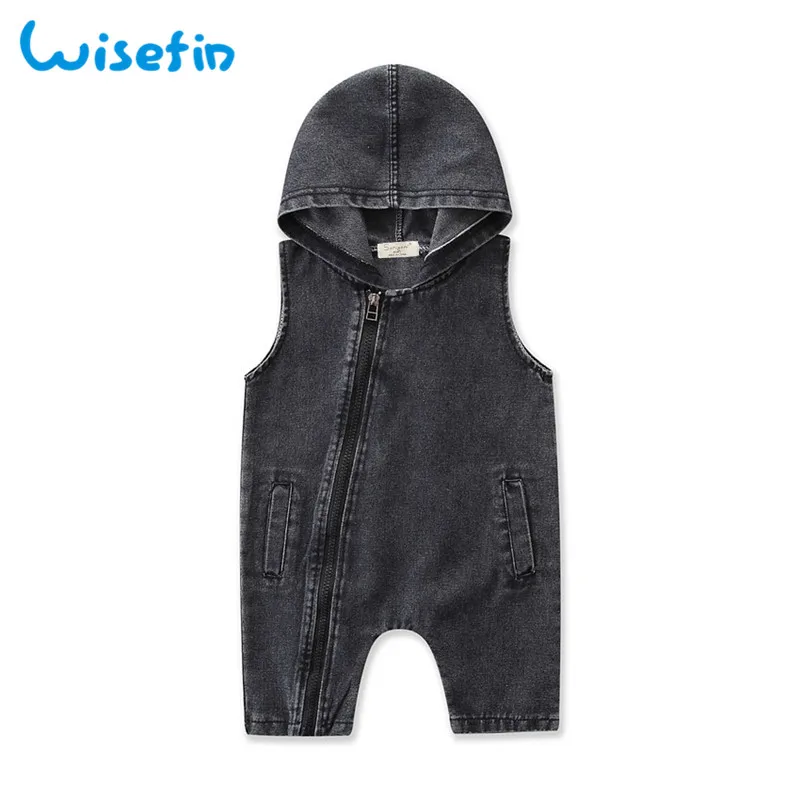Wisefin/ г. Летние комбинезоны для детей; джинсовые худи; одежда для малышей; Одежда для новорожденных без рукавов на молнии; одежда для малышей; комбинезон