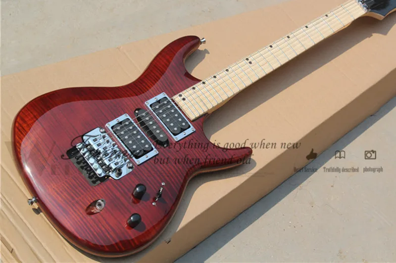Factory Custom Brown Electric Guitar with Ultra thin Body,tremolo,Flme