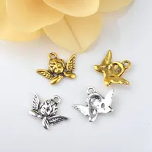 Collares de aleación de Zinc chapados en oro antiguo, 10 Uds., 20x11MM, dijes de Ángel, joyería hecha a mano Diy