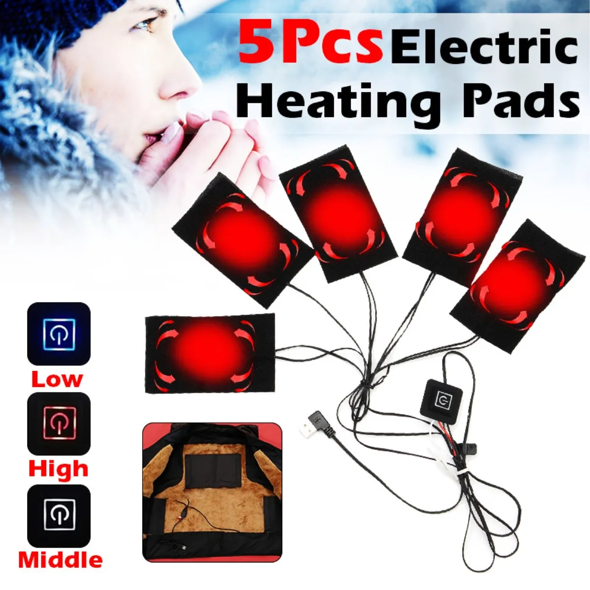 5pcs 5V Electric Heating Pads Heated Jacket Thermal Clothes Warmer