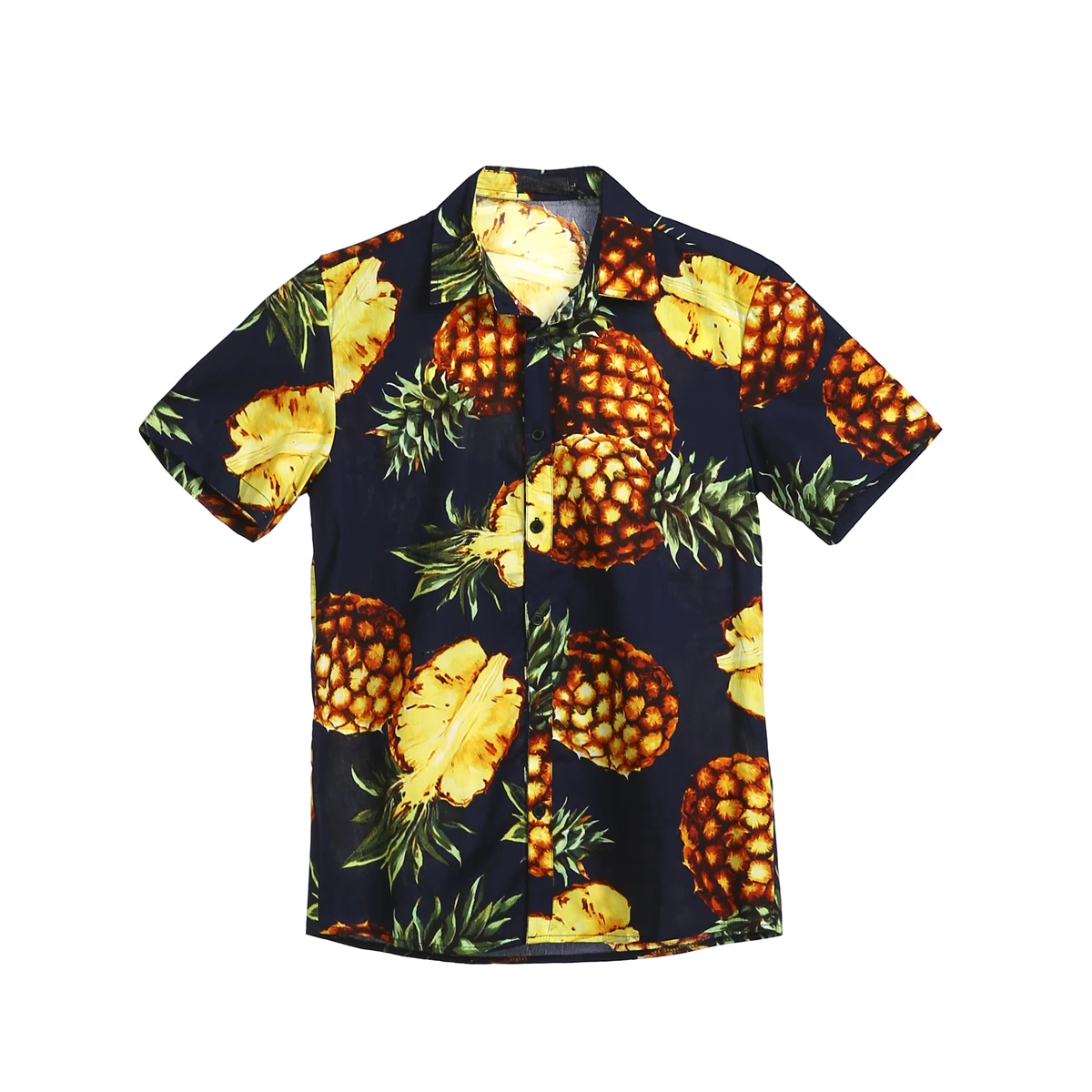 Mens Pineapple Print Shirts Tops Casual Short Sleeve Hawaiian Beach