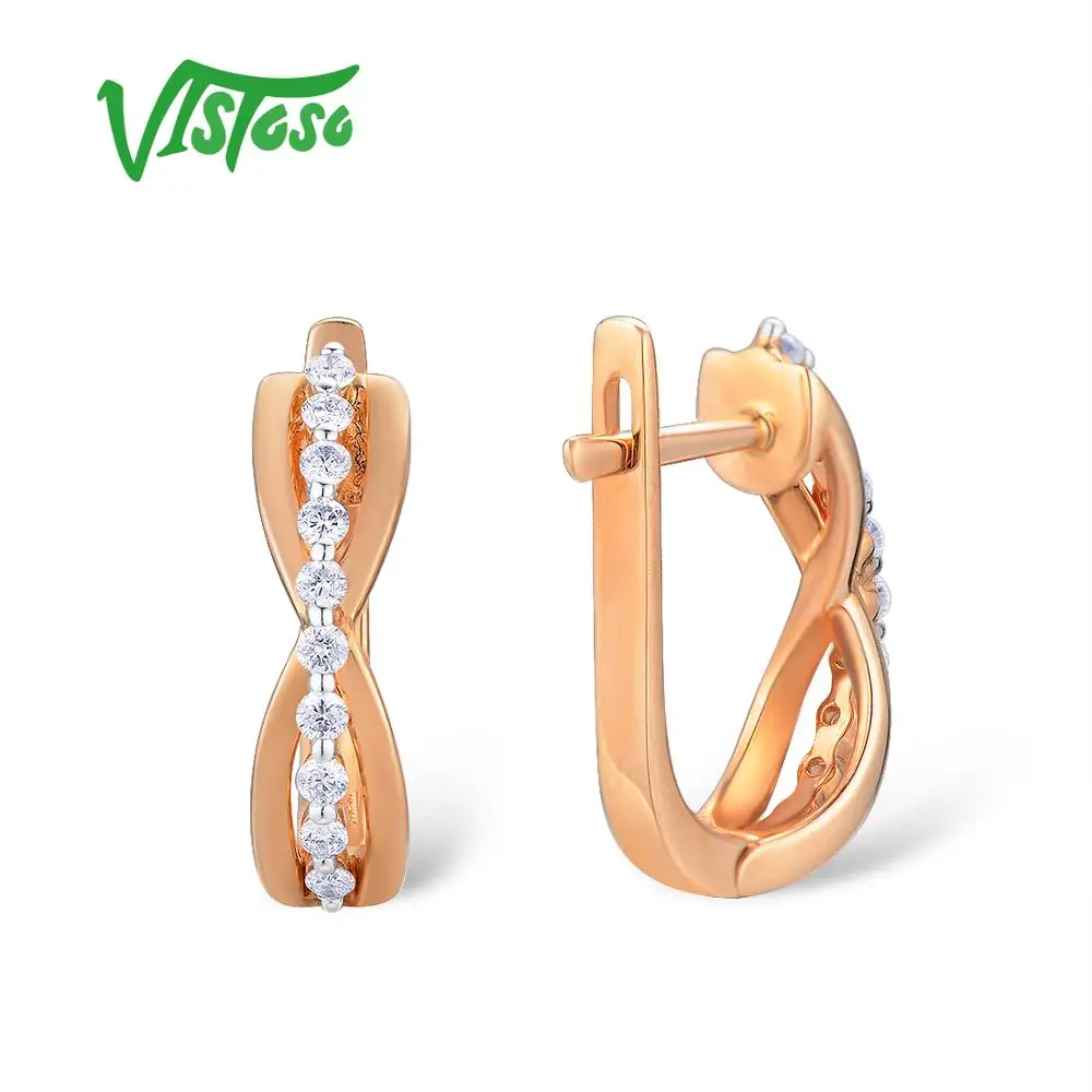 VISTOSO золотые серьги для женщин 14K 585 розовое золото сверкающие роскошные
