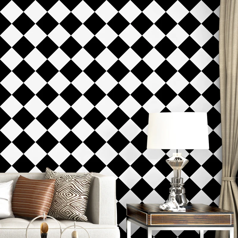 Nordic Minimalist Black And White Diamond Pvc Waterproof Wallpaper Living Room Bedroom Abstract Checkerboard Wallpaper checkerboard headbands black and white faux fur hairbands for women hair accessories girls fashion daily headwear