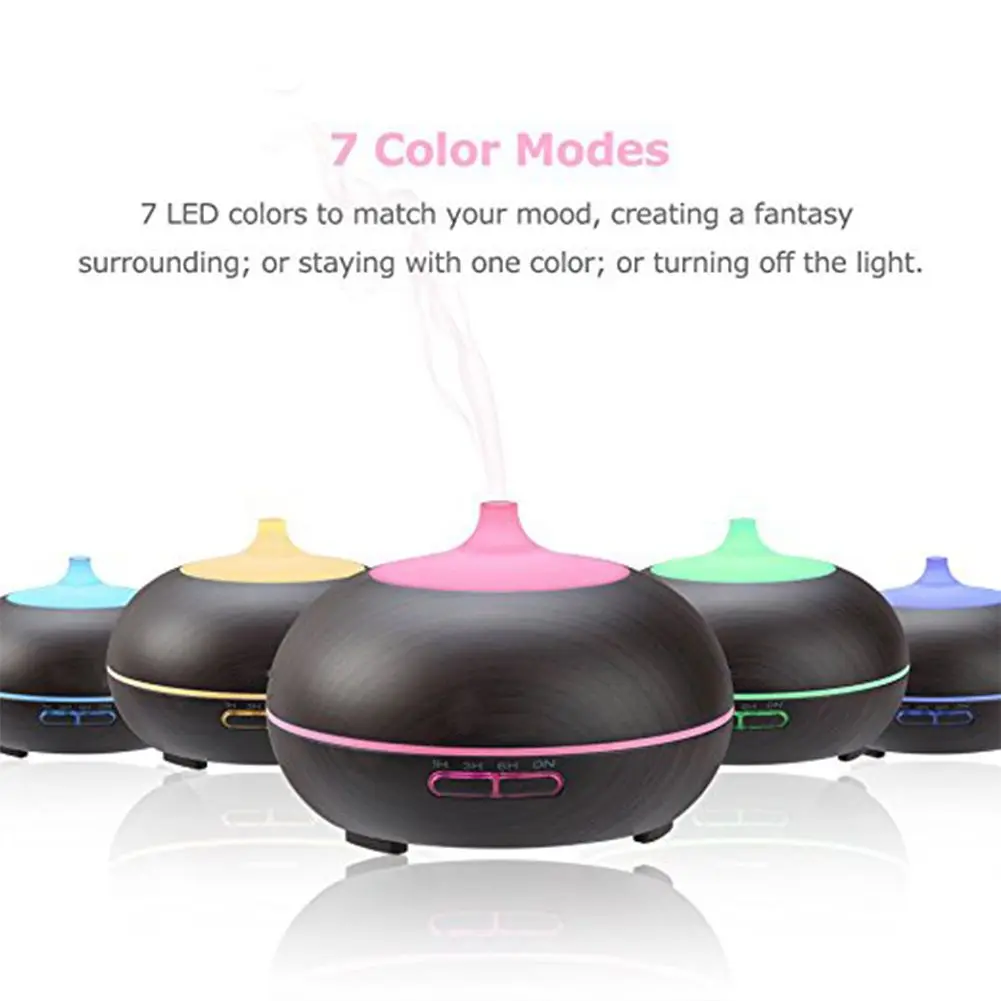 

300ml Wood Grain Ultrasonic Cool Mist Humidifier-Quiet Humidifier with Color LED Lights Changing & 4 Timer Settings for Yoga S