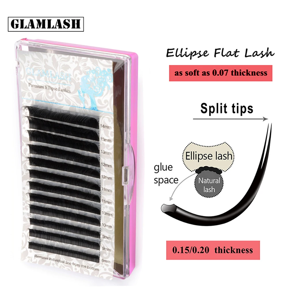 

GLAMLASH 8~14 mixed Individual False Flat Lashes Mink Ellipse Eyelashes Extension Natural highly Soft Split-tip Makeup Cilios