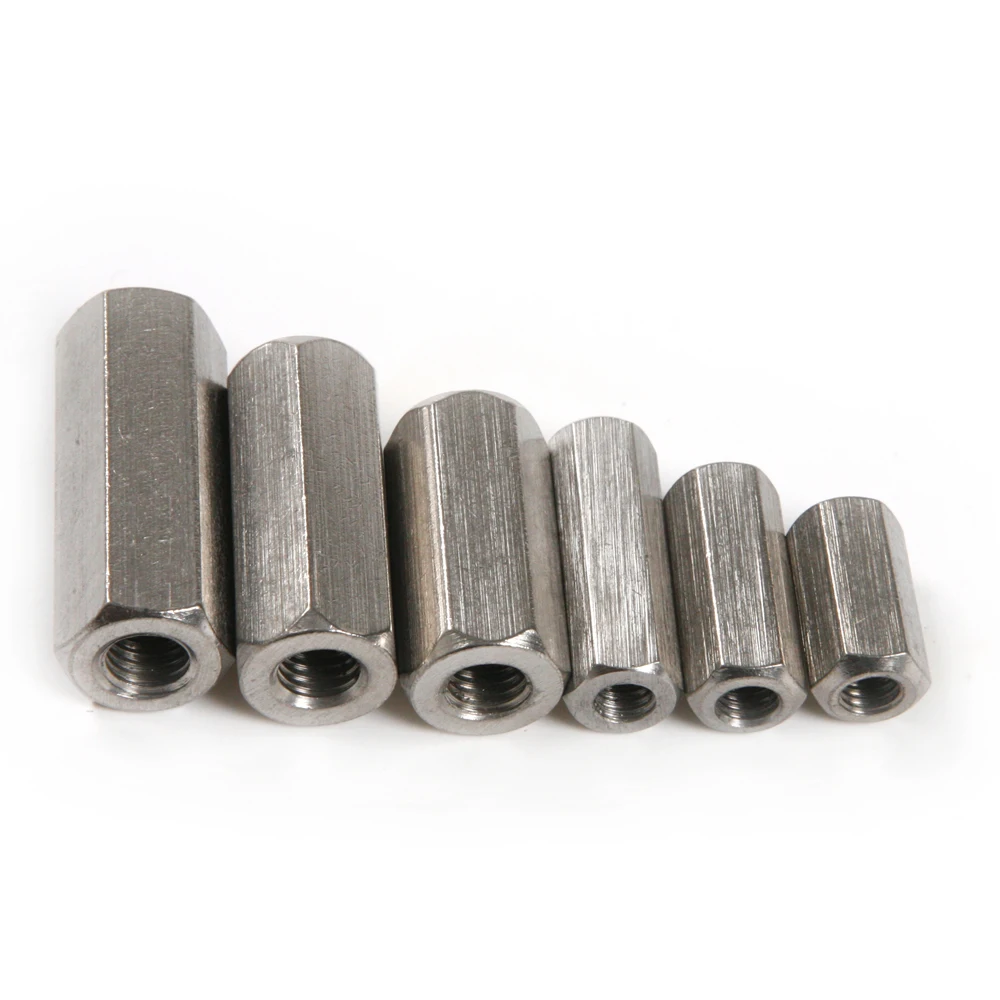 

6pcs/set 304 High Quality Stainless Steel 6x20mm 6x25mm 6x30mm 8x30mm 8x35mm 8x40mm Silver Long Rod Coupling Hex Nut