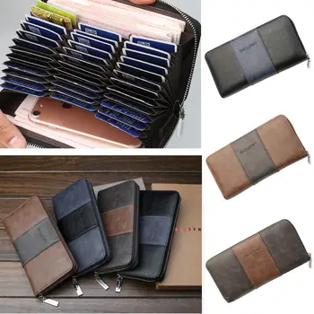 

Men's long wallet fashion contrast color soft leather anti-magnetic large capacity card package