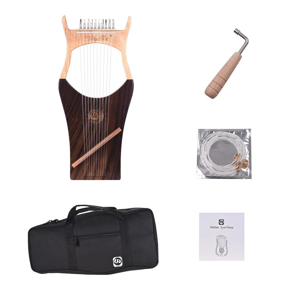 

WH01 10-String Wooden Lyre Harp Nylon Strings Rosewood Topboard Rubber Wood Backboard String Instrument with Carry Bag