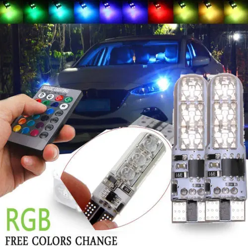 2 шт. Автомобильные светодиодные лампы T10 W5W 5050 6SMD RGB с дистанционным