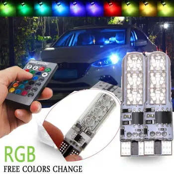 

2PCS T10 W5W 5050 6SMD RGB LED Multi Color Light Car Wedge Bulbs Remote Control Auto Lamp Car interior Dome Lights Bulbs