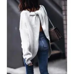 Женский зимний свитер с запахом сзади, повседневный вязаный свитер, джемпер, пуловер, однотонный стильный топ, свитер