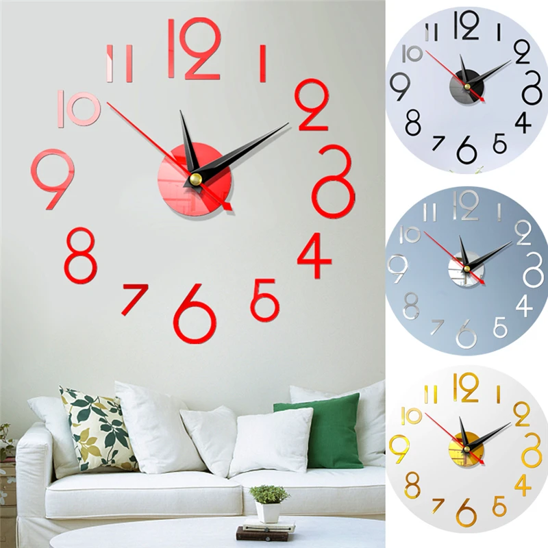

3D Stereo Round Digital Wall Clock Fashion DIY Number Wall Clock Mirror Sticker Home Room Modern Office Decor Art Design