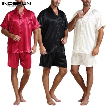 

Soft Pajamas Men Set Satin Silk Sleepwear Clothes Tops Shorts Rayon Silk Men Pajama Loungewear Pyjamas Masculina Homewear Sets