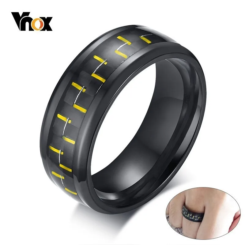 

Vnox Unique Mens Carbon Fiber Ring Stylish Black Stainless Steel Wedding Bands Rings for Man US Size 7 to 12