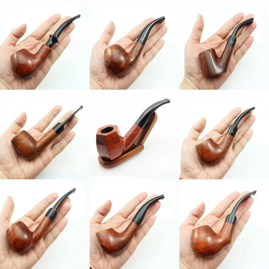 

16 Tools Handmade Nature Rosewood Tobacco Smoking Pipe Bowl Wooden Wood Bent Type Bowl Pipe + Pouch + Stand + 9mm Pipe Filters