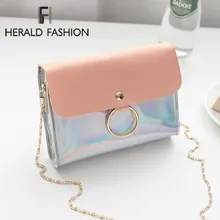 Модная лазерная сумка через плечо Herald для женщин, качественная женская мини-сумка на плечо с цепочкой из ПВХ, женская маленькая сумка-мессенджер с клапаном