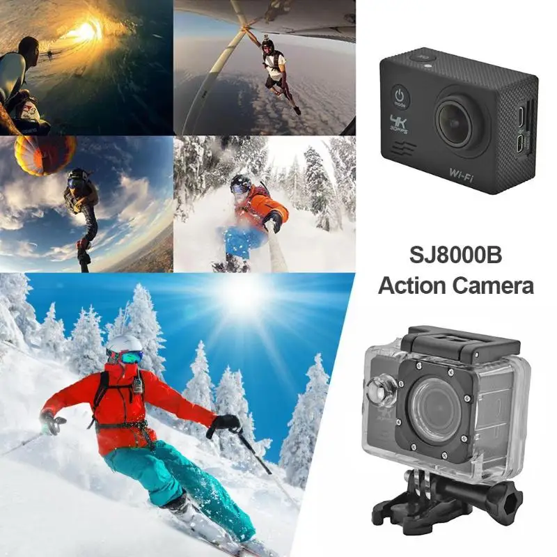 Высококачественная Экшн-камера SJ8000B 4K wifi 1080P HD 16MP 4X Zoom Helmet Cam 30m Водонепроницаемая Спортивная DV с пультом дистанционного управления