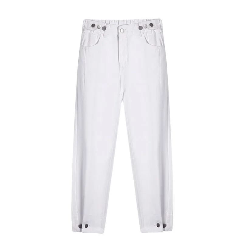 

Women Denim Pants Boyfriends High Waist Vintage White Blue Jeans 2019 Femme Harajuku Casual Straight Ankle-Length Pant