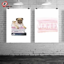 

Fashion Art Book Vogue Canvas Painting and Calligraphy Bulldog Puppy Wall Picture For Living Room Scandinavian Poster and Print