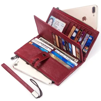 

Fashion Genuine Cow Leather women wallet Fashion female purse Zipper vallet Brand Clutch Big Capacity money bag Card Holder Red