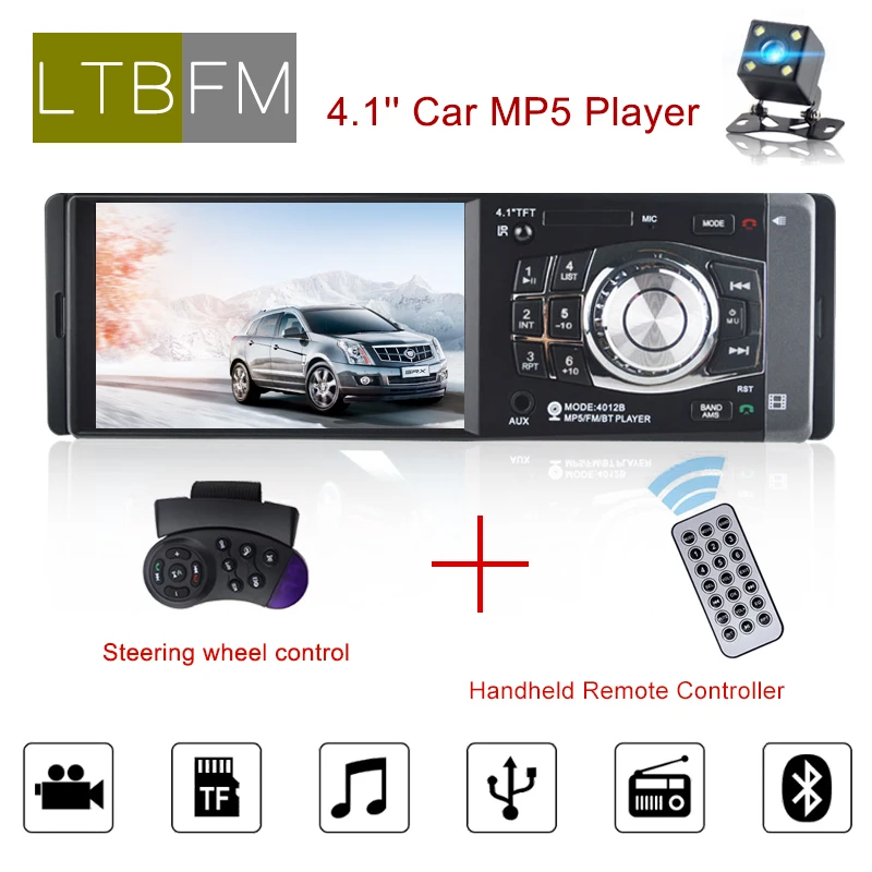 

LTBFM 4.1 inch 1 Din Car Radio auto Audio Car Stereo Bluetooth 4012B USB AUX FM Radio Station Suppor Rear Camera Remote Control