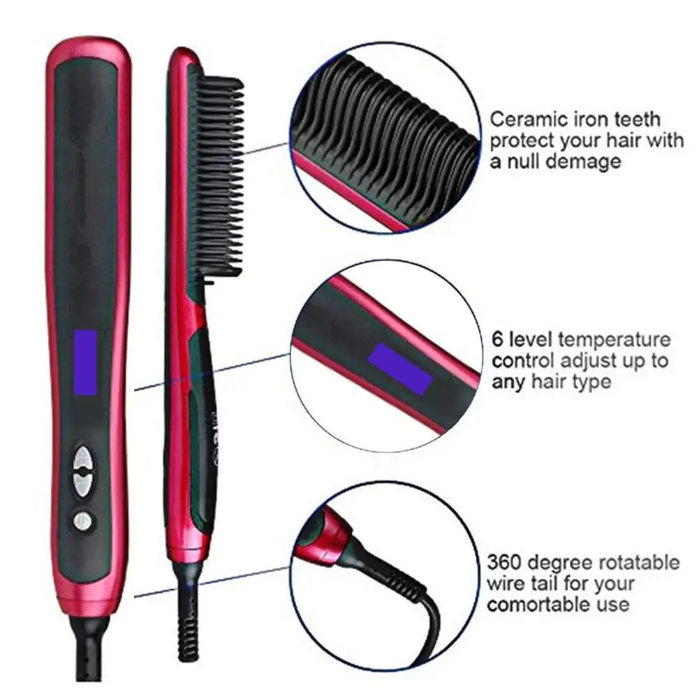 Portable Men s Fast Beard Smooth Comb Fast Beard Straightener Multifunction Hair Curler LCD Monitor Ceramic 3