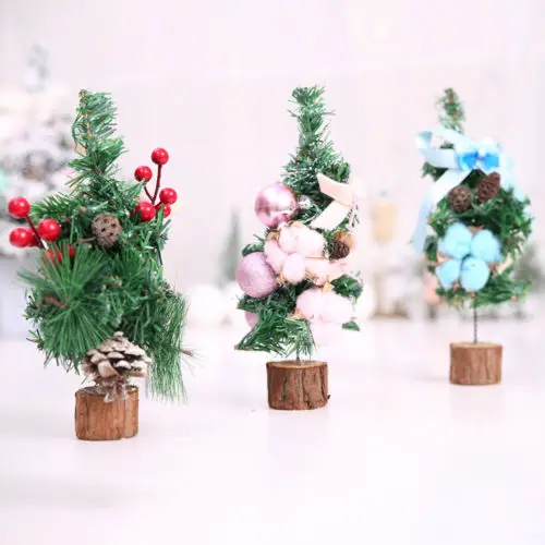 

1pcs Small DIY Christmas Tree Fake Pine Tree Mini Sisal Bottle Brush Christmas Tree Santa Snow Frost Village House Size