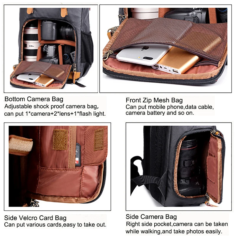 DSLR Waterproof Canvas Camera Bag Multi-functional Photography Bag Outdoor Wear-resistant Camera Ba