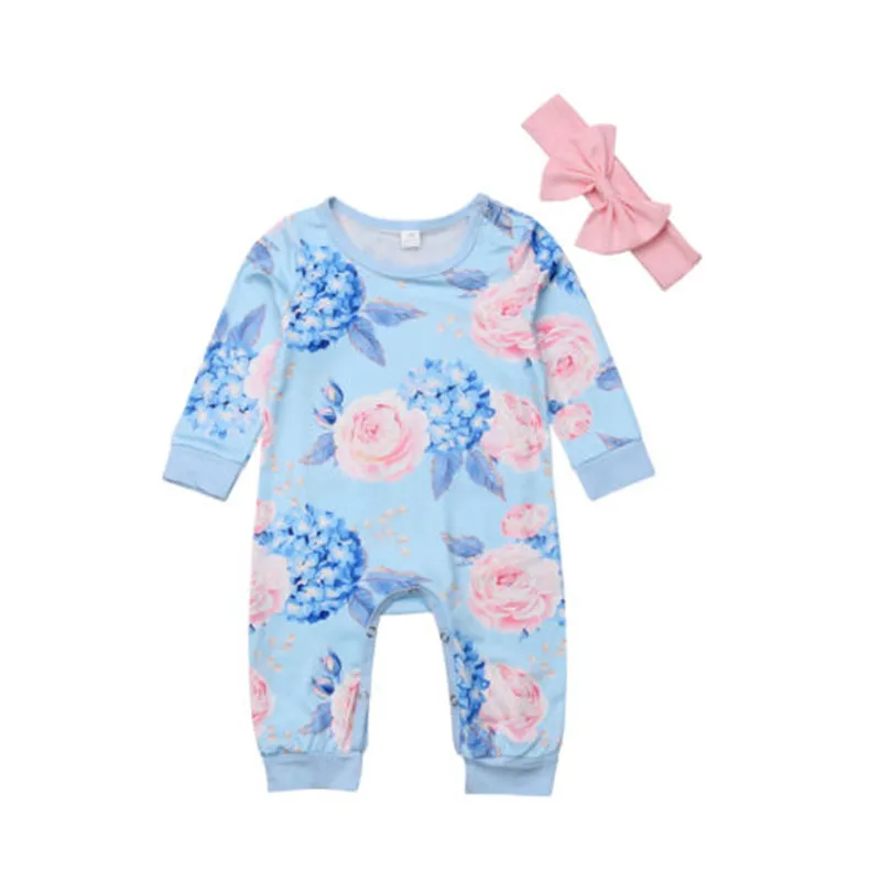 2PCS Infant Kid Baby Girls Long Sleeve Floral Bodysuit Romper Jumpsuit