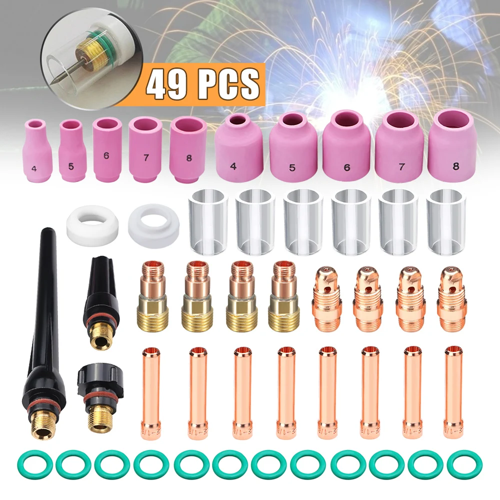 49PCS TIG Welding Torch Stubby Gas Lens 10 Pyrex Glass Cup Kit for WP
