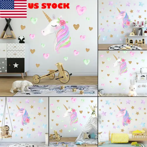 

US Fantasy Unicorn Stars Wall Sticker Vinyl Wall Decal Kid Children Room Decor NEW