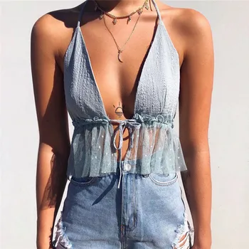 

Sexy Women Lady Summer Vest Fashion Elegant Top Sleeveless Women Backless Blouses Casual Transparent Tops Chiffon Shirts