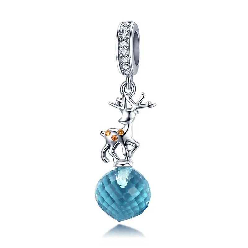 

Real 925 Sterling Silver Christmas Deer Lovely Elk Pendant Blue Crystal Charms Fit Bracelets & Necklaces Jewelry SCC1010 BAMOER