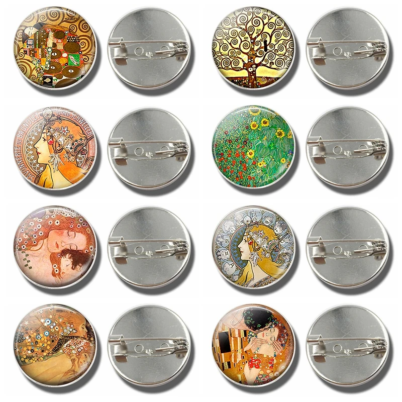 

Klimt's Mother and Child Art Silver Brooch Glass Dome Handcrafted Jewelry Klimt Accessories Mother Day's Gift