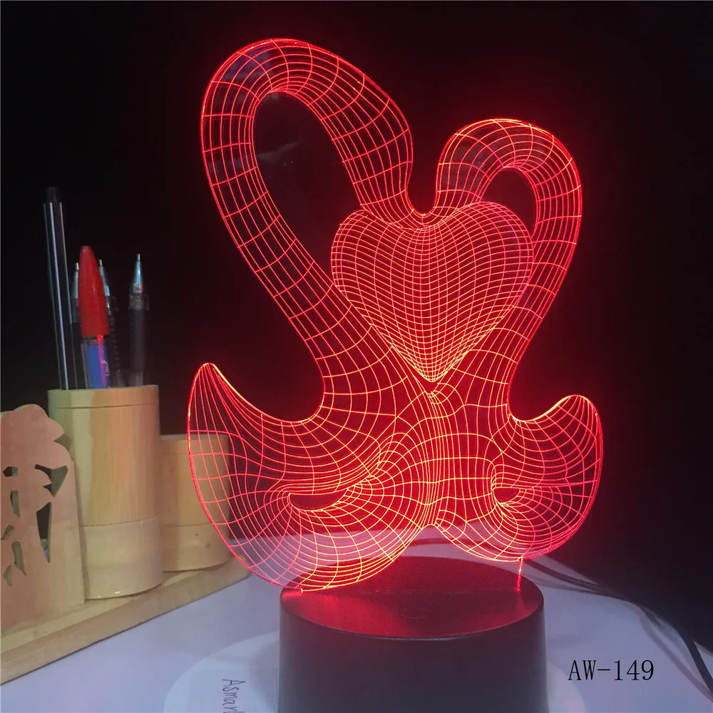 Милый 3D милый двойной поцелуй украшение атмосфера LED 7 цветов ночная настольная