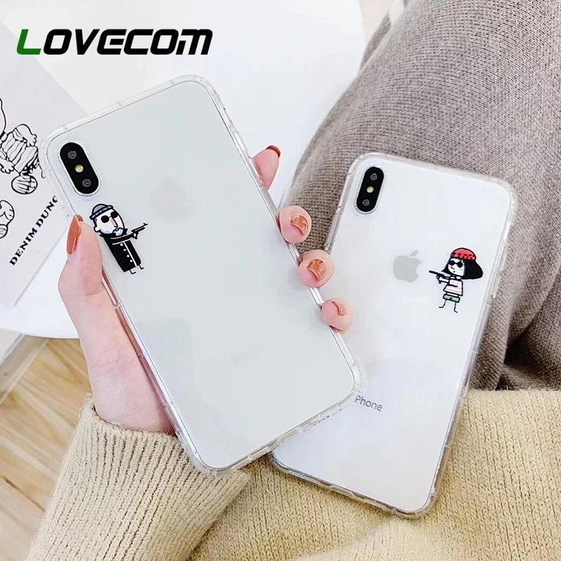 

LOVECOM Cute Cartoon Movie Character Transparent Case For iPhone X XS Max XR 6 6S 7 8 Plus Soft TPU Anti-knock Couple Cover Gift