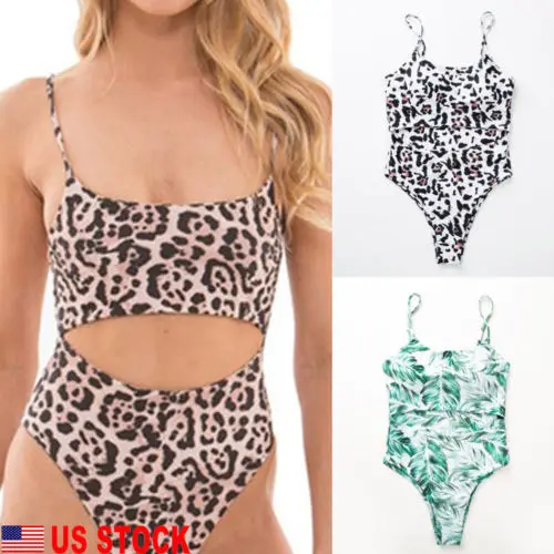 US Women Leopard Backless Sexy Push Up One-piece Solid Triangle Summer Swimwear | Спорт и развлечения