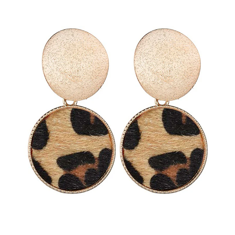 

Fashion Round Leopard Earrings For Women Cute Geometric Pendant Dangle Earrings Statement Jewelry Gift