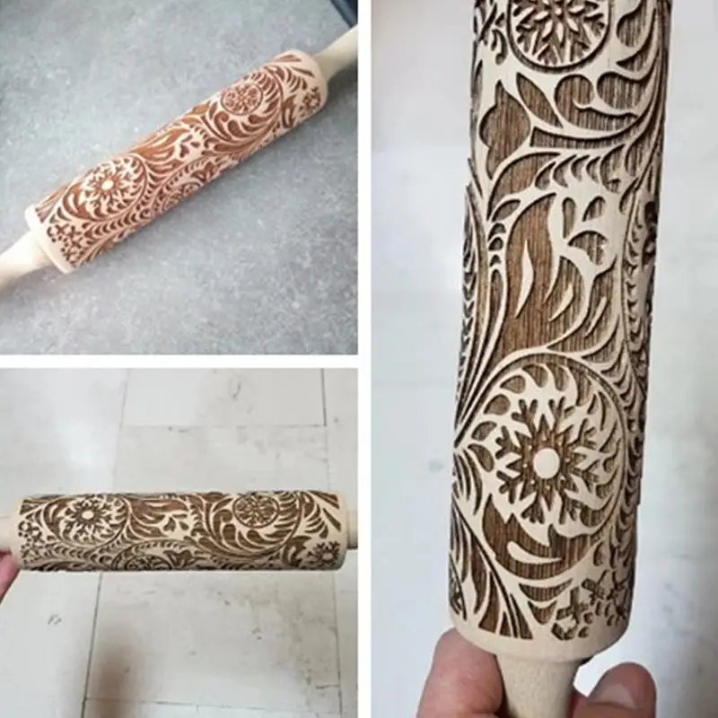 

Pattern Printing Rolling Pin Engraving Embossed Biscuit Dough Stick Kneading Tool